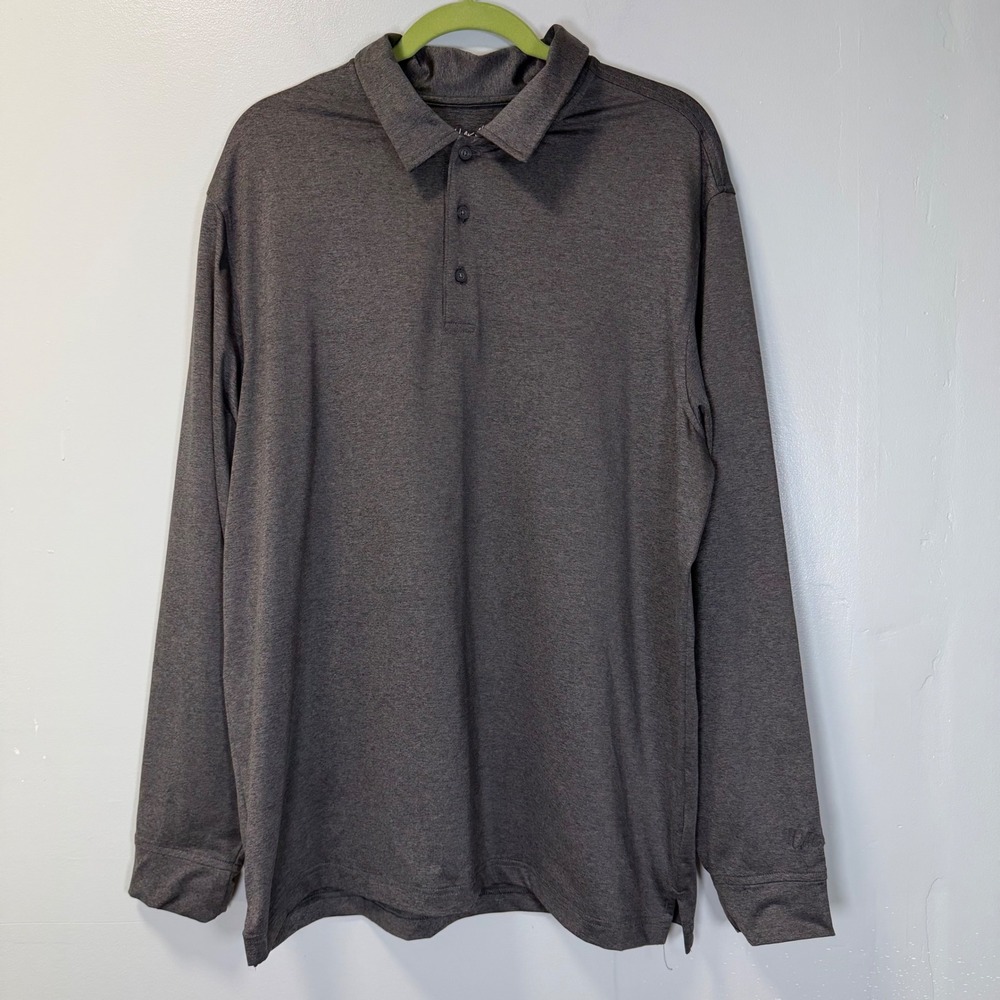 Walter Hagen Mens Long Sleeve Performance Polo Shirt Gray XL Stretch Golf